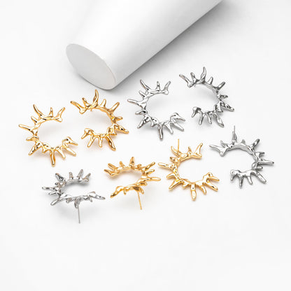 4pcs Gold/ Silver Tone Sun Earrings, 18K Real Gold/ Rhodium Plated Brass, Dainty Stud Earrings (#GB-4499)