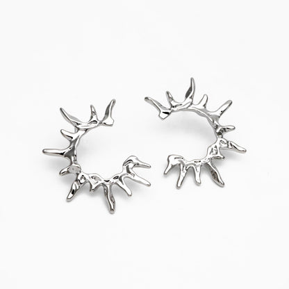 4pcs Gold/ Silver Tone Sun Earrings, 18K Real Gold/ Rhodium Plated Brass, Dainty Stud Earrings (#GB-4499)