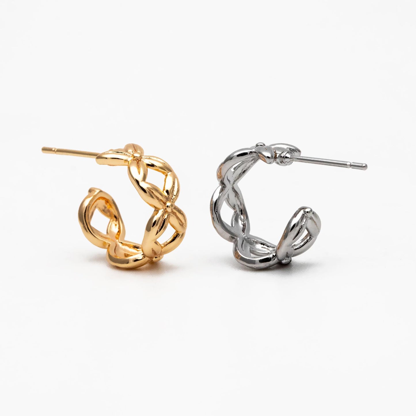 10pcs Gold/ Silver Tone C Shape Circle Earrings, Gold/ Rhodium plated Brass, Geometric Hoop Stud Earrings (GB-4504)