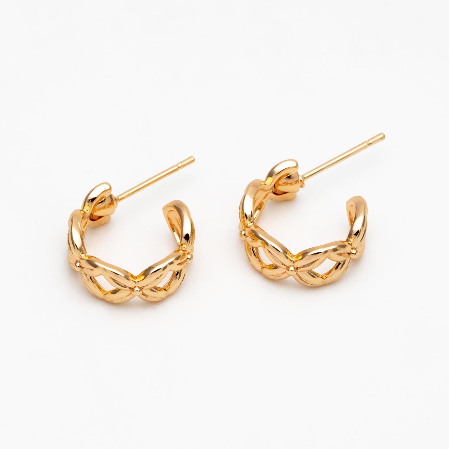 10pcs Gold/ Silver Tone C Shape Circle Earrings, Gold/ Rhodium plated Brass, Geometric Hoop Stud Earrings (GB-4504)