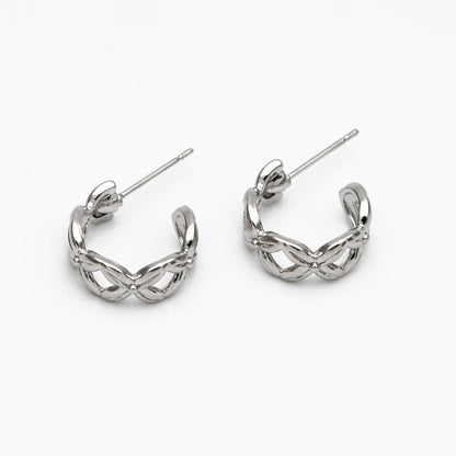10pcs Gold/ Silver Tone C Shape Circle Earrings, Gold/ Rhodium plated Brass, Geometric Hoop Stud Earrings (GB-4504)