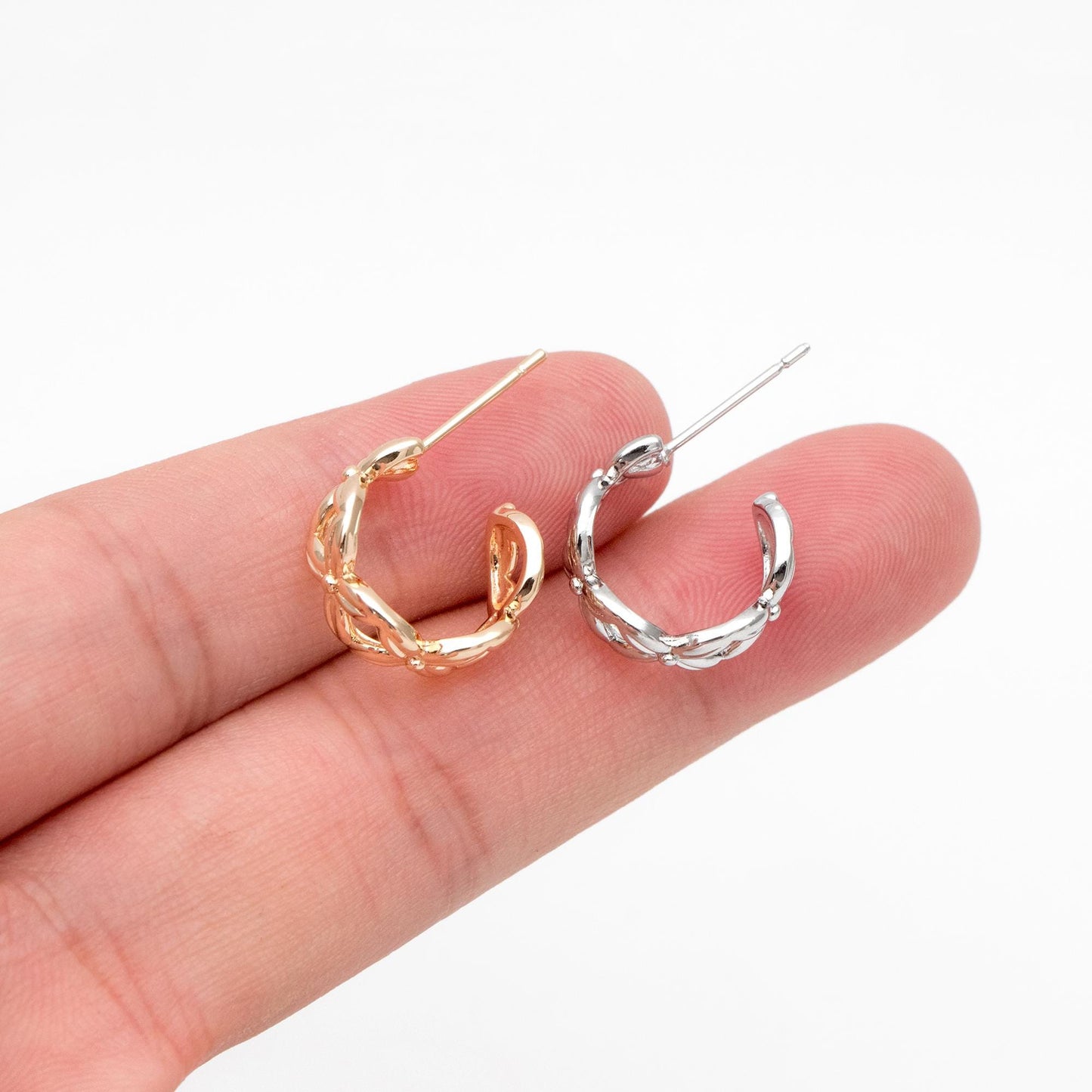 10pcs Gold/ Silver Tone C Shape Circle Earrings, Gold/ Rhodium plated Brass, Geometric Hoop Stud Earrings (GB-4504)
