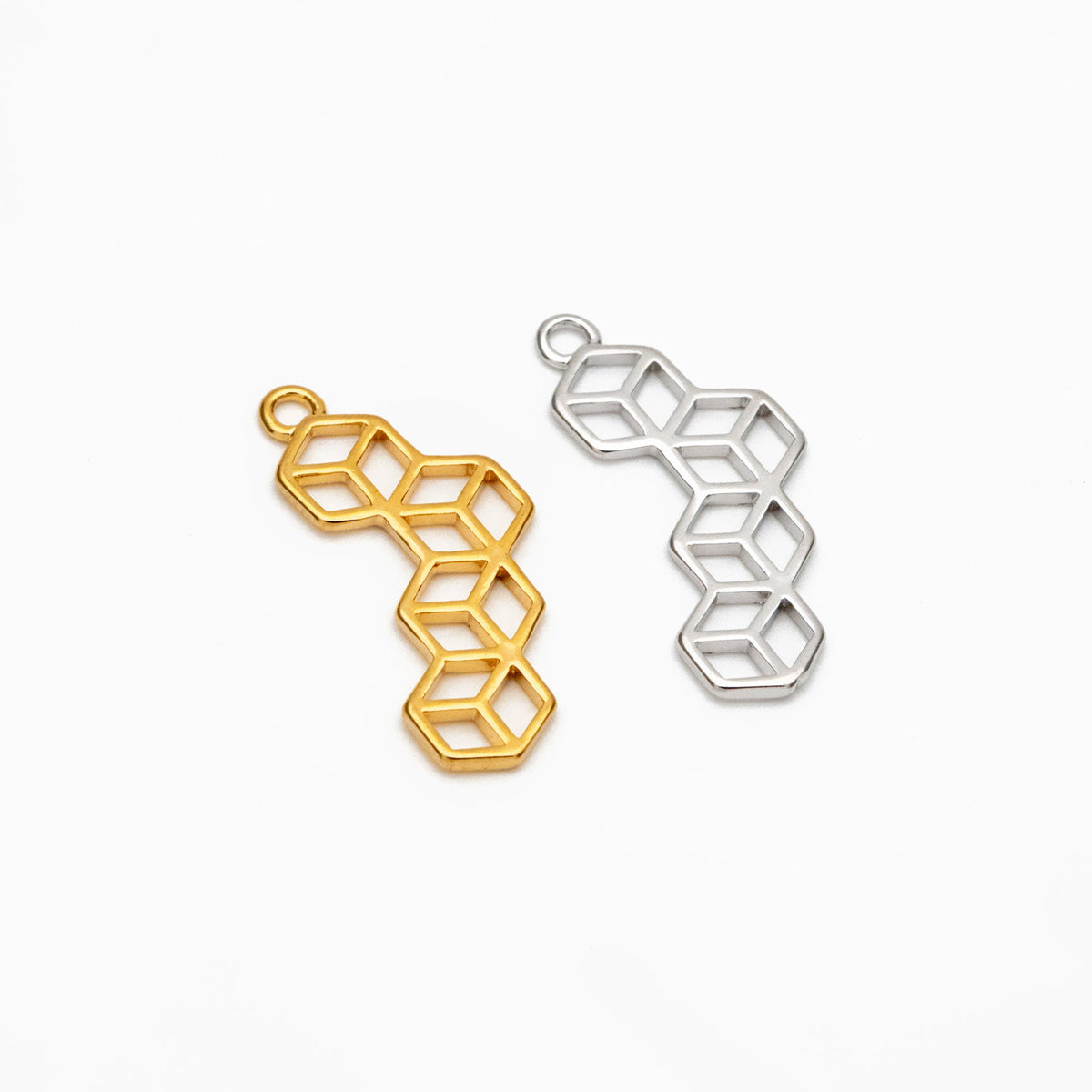 10pcs Gold/ Silver Hexagon Charm Pendants 23x10mm, Gold/ Rhodium plated Brass Geometric Link Connectors (GB-295)
