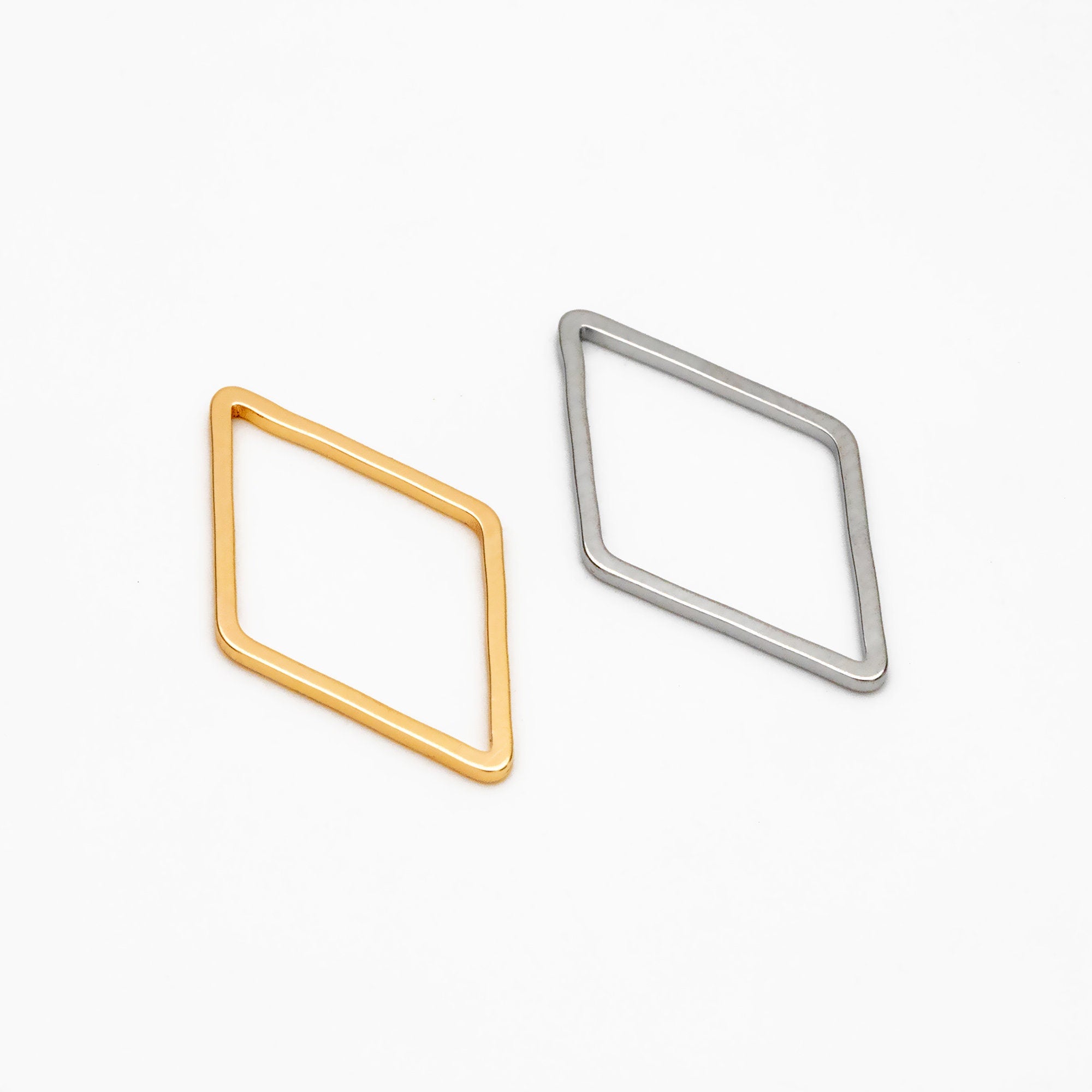 10pcs Gold/ Silver tone Rhombus Link Charms 23x14mm, Real Gold/ Rhodium plated Brass, Geometric Hoop Connector Pendants (GB-297)