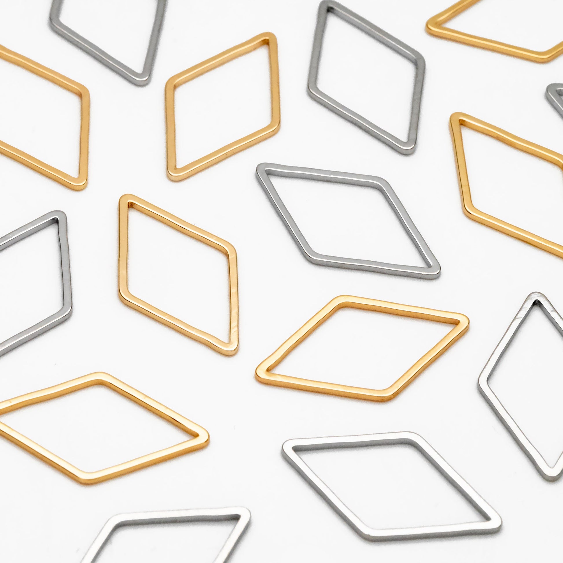 10pcs Gold/ Silver tone Rhombus Link Charms 23x14mm, Real Gold/ Rhodium plated Brass, Geometric Hoop Connector Pendants (GB-297)