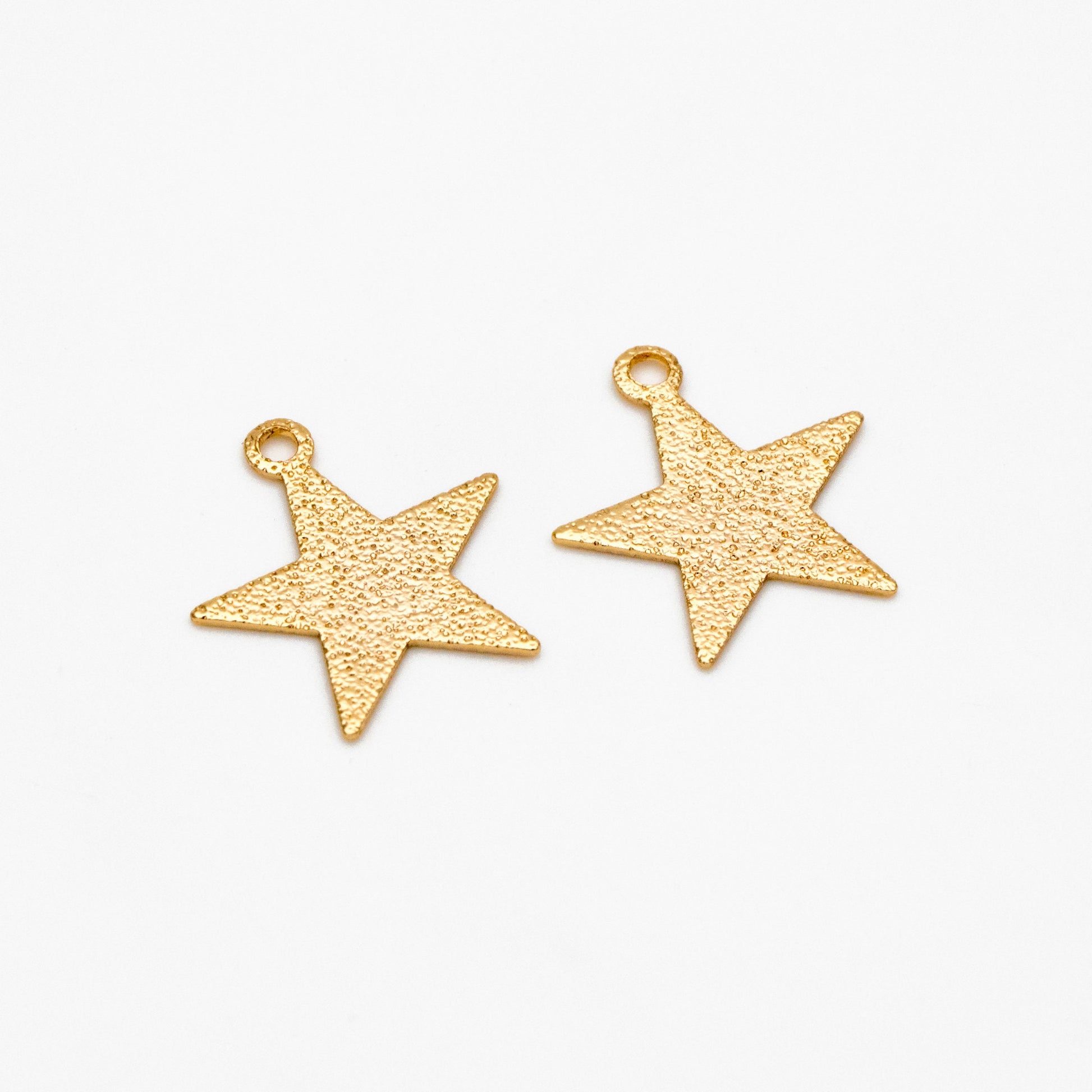 10pcs Gold plated Brass Star Charms 12mm, Matte Flat Star Pendants (GB-300)