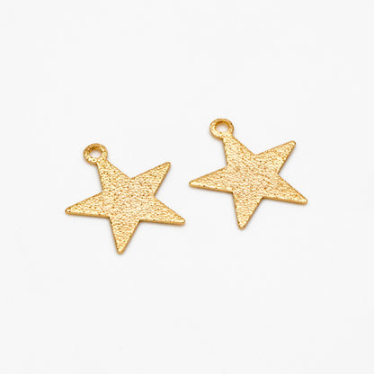 10pcs Gold plated Brass Star Charms 12mm, Matte Flat Star Pendants (GB-300)
