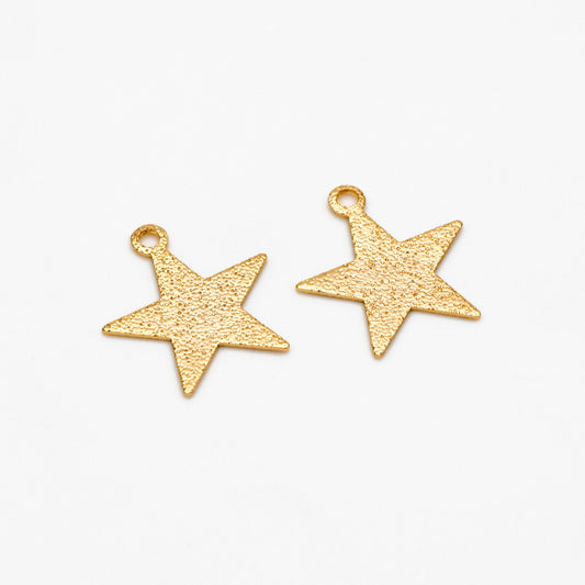 10pcs Gold plated Brass Star Charms 12mm, Matte Flat Star Pendants (GB-300)