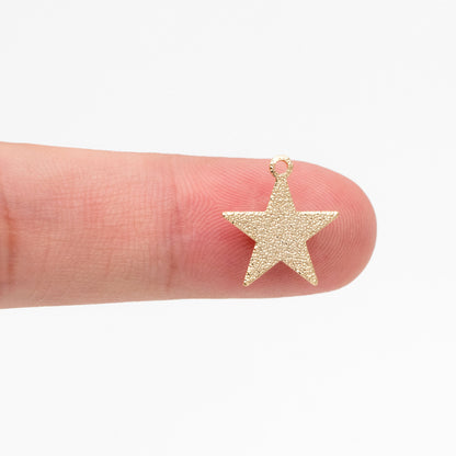 10pcs Gold plated Brass Star Charms 12mm, Matte Flat Star Pendants (GB-300)