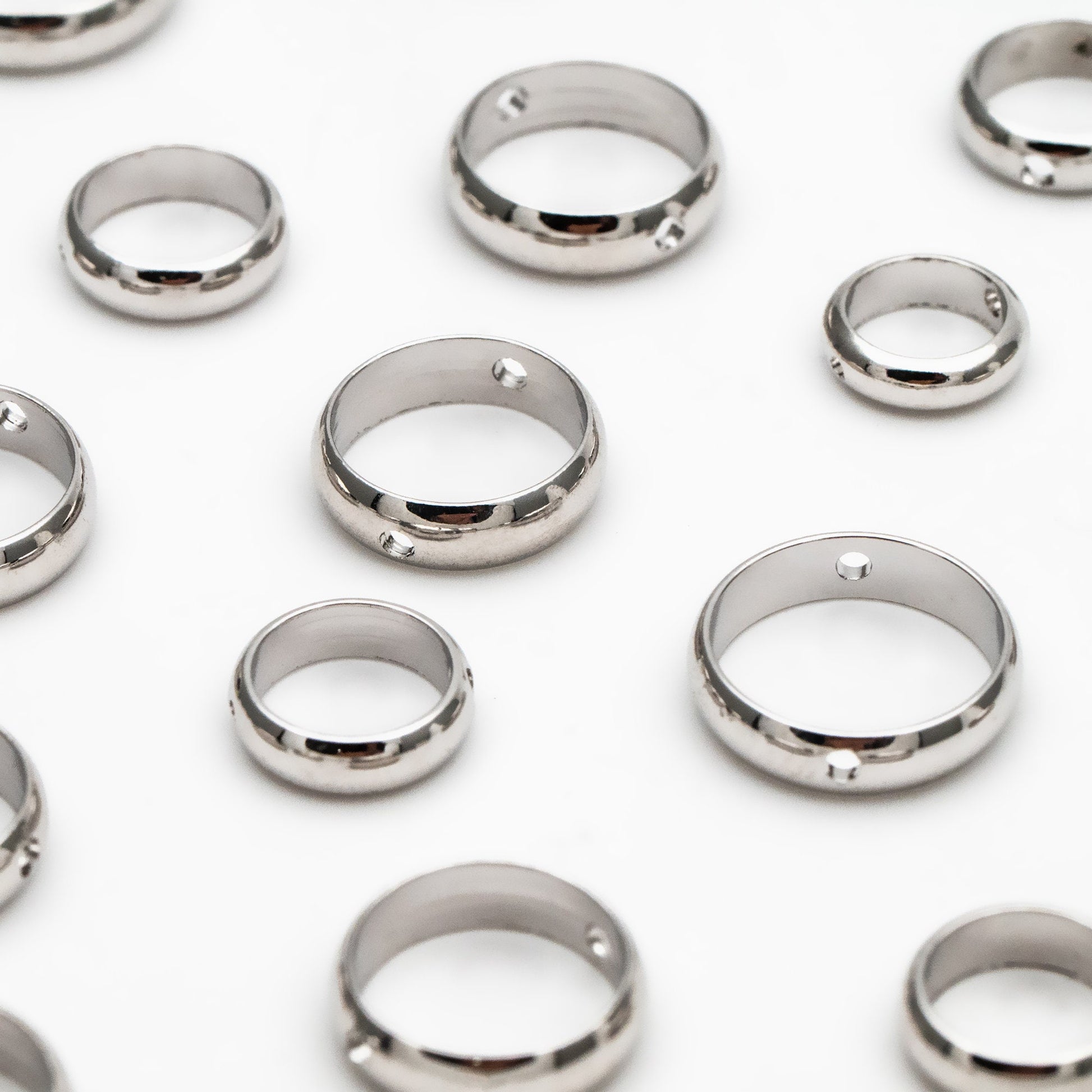 10pcs Silver tone Round Bead Frame Charms, Rhodium plated Brass Ring Connectors, 8/ 9/ 10/ 11/ 12mm Multi-Size (GB-309)