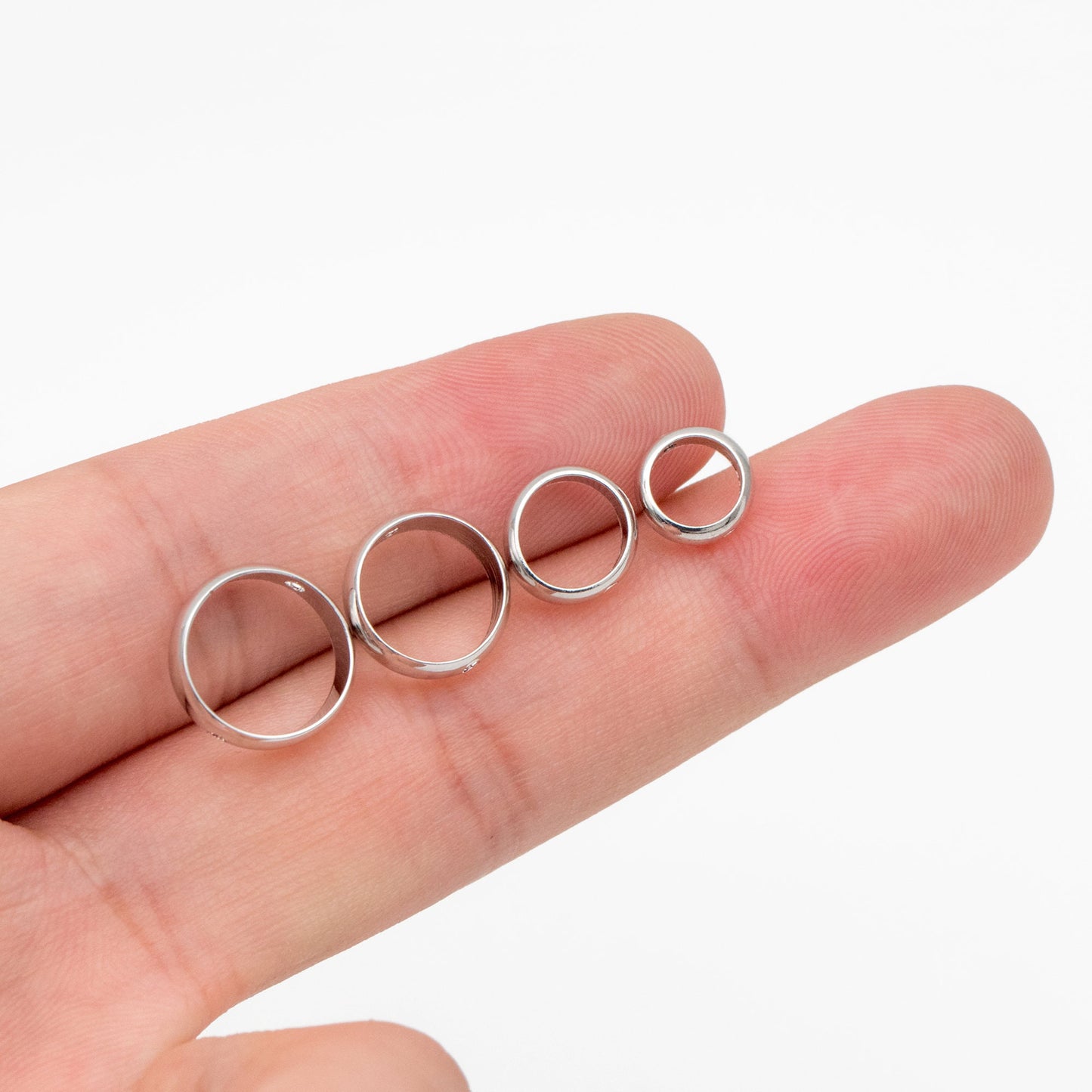 10pcs Silver tone Round Bead Frame Charms, Rhodium plated Brass Ring Connectors, 8/ 9/ 10/ 11/ 12mm Multi-Size (GB-309)