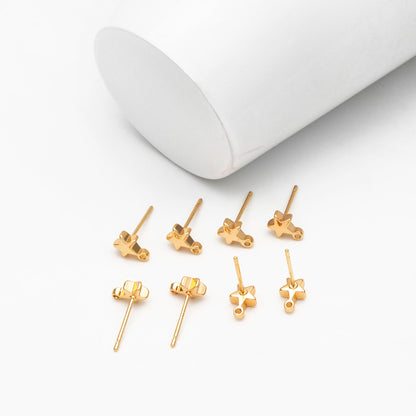10pcs Gold plated Brass Star Ear Stud Posts, Earring Components Wholesale, Color Not Easily Tarnish (GB-311)