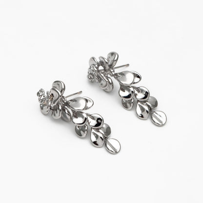 4pcs Gold/ Silver Tone Flower Earrings, 18K Gold/ Rhodium plated Brass, Dainty Leaf Dangle Earrings (GB-4500)