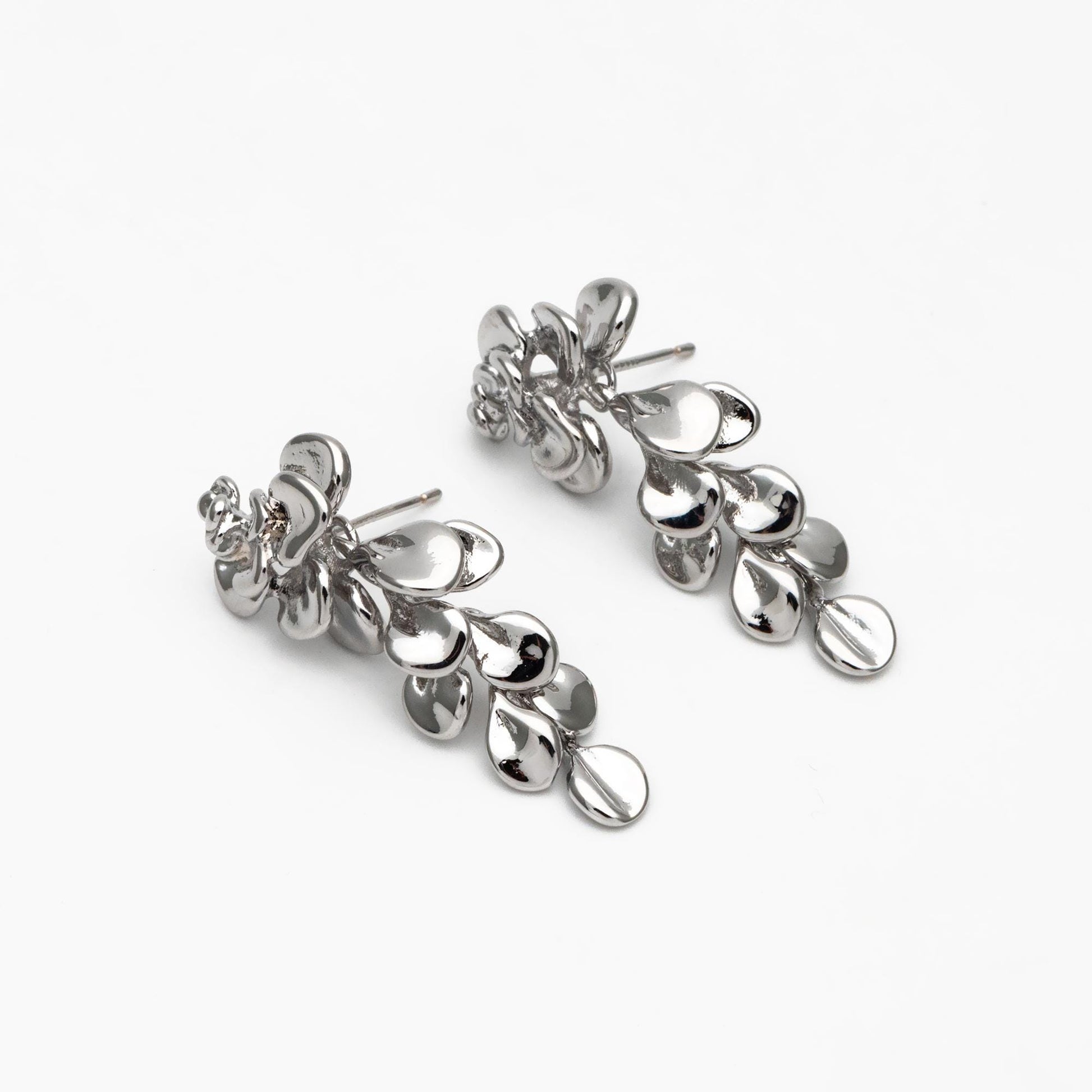 4pcs Gold/ Silver Tone Flower Earrings, 18K Gold/ Rhodium plated Brass, Dainty Leaf Dangle Earrings (GB-4500)