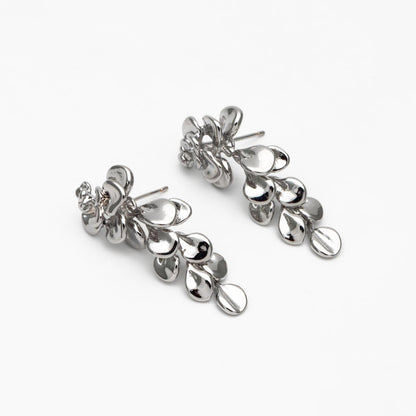 4pcs Gold/ Silver Tone Flower Earrings, 18K Gold/ Rhodium plated Brass, Dainty Leaf Dangle Earrings (GB-4500)