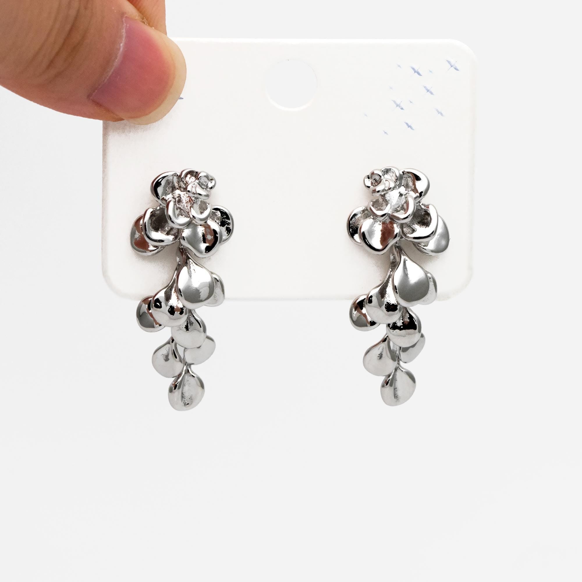 4pcs Gold/ Silver Tone Flower Earrings, 18K Gold/ Rhodium plated Brass, Dainty Leaf Dangle Earrings (GB-4500)
