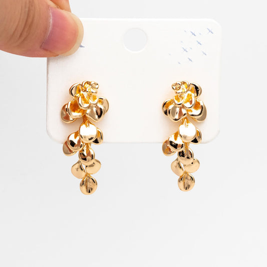 4pcs Gold/ Silver Tone Flower Earrings, 18K Gold/ Rhodium plated Brass, Dainty Leaf Dangle Earrings (GB-4500)