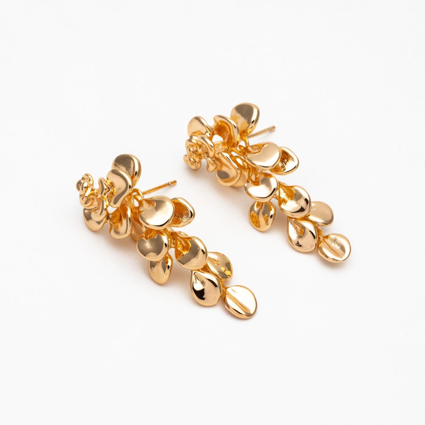 4pcs Gold/ Silver Tone Flower Earrings, 18K Gold/ Rhodium plated Brass, Dainty Leaf Dangle Earrings (GB-4500)