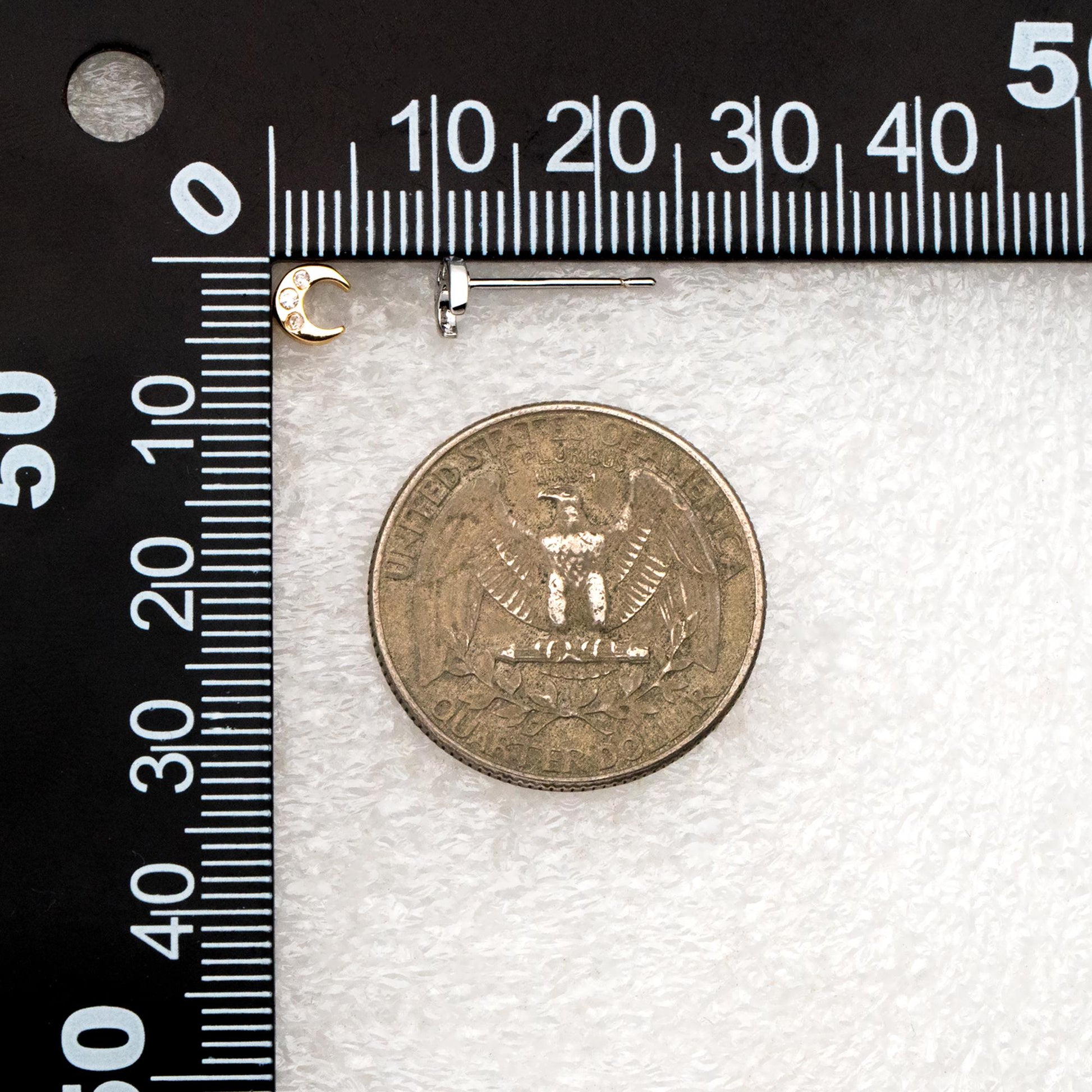 10pcs CZ Pave Gold/ Silver Tone Moon Earrings, Real Gold/ Rhodium Plated Brass, Minimalist Stud Earrings (#GB-3041-G)