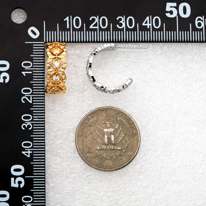 4pcs CZ Pave Gold/ Silver Tone Round Circle Earrings, Gold/ Rhodium plated Brass, Geometric Hoop Stud Earrings (GB-4512)