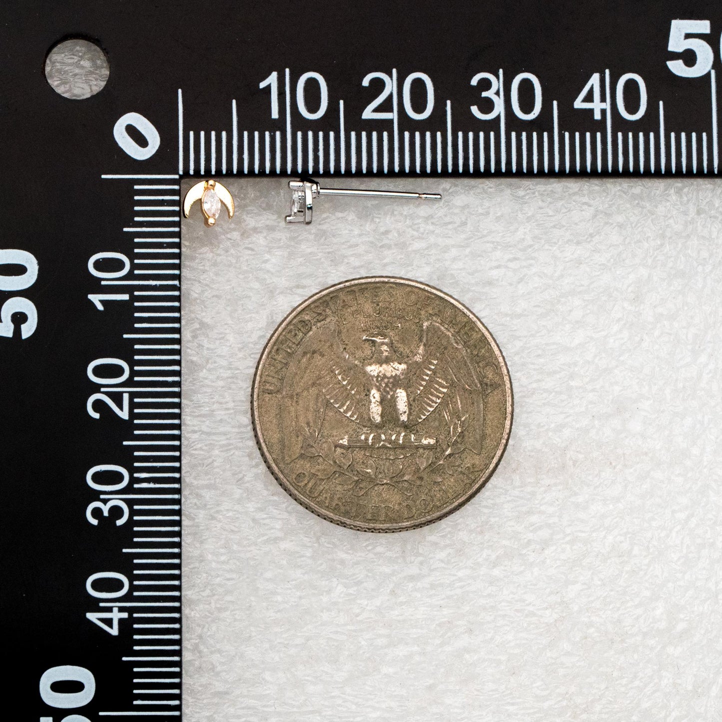 10pcs Gold/ Silver Tone Moon and Marquise CZ Earrings, Real Gold/ Rhodium Plated Brass Minimalist Stud Earrings (#GB-3041-B)