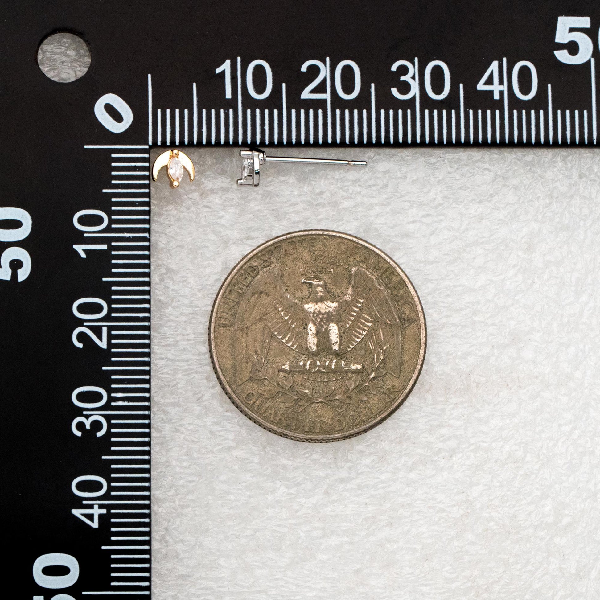 10pcs Gold/ Silver Tone Moon and Marquise CZ Earrings, Real Gold/ Rhodium Plated Brass Minimalist Stud Earrings (#GB-3041-B)