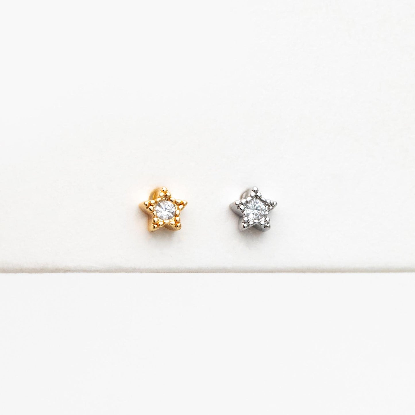 10pcs CZ Pave Gold/ Silver Tone Star Earrings, Gold/ Rhodium Plated Brass, Dainty Star Stud Earrings (GB-3041-A)