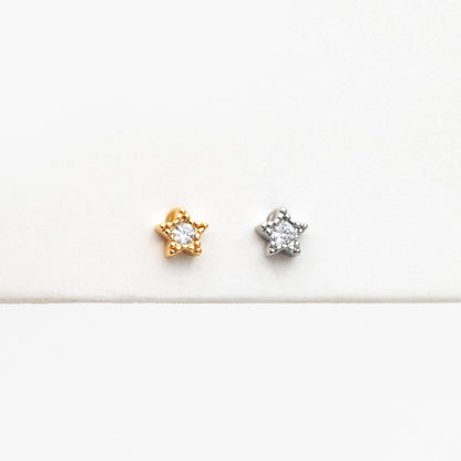 10pcs CZ Pave Gold/ Silver Tone Star Earrings, Gold/ Rhodium Plated Brass, Dainty Star Stud Earrings (GB-3041-A)