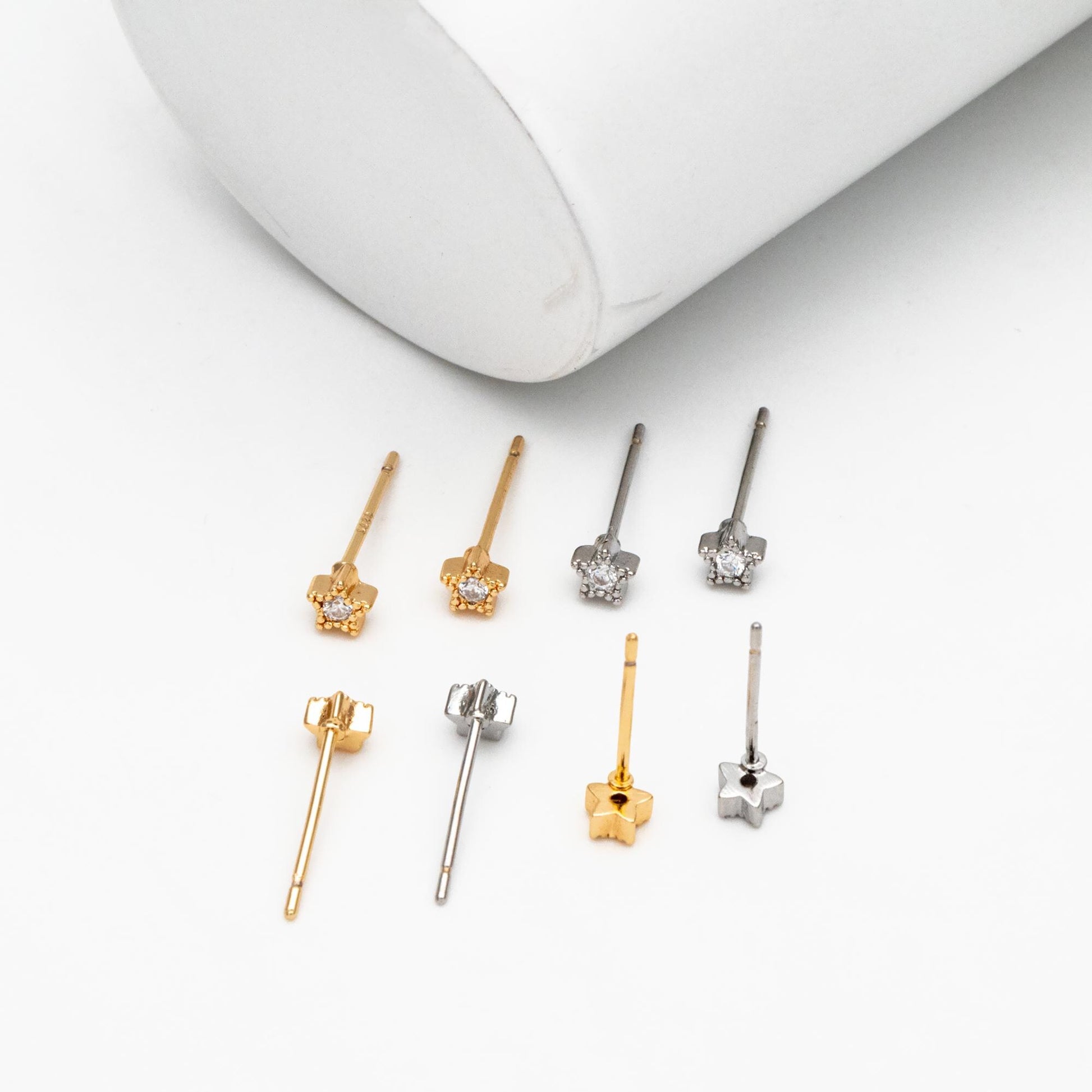 10pcs CZ Pave Gold/ Silver Tone Star Earrings, Gold/ Rhodium Plated Brass, Dainty Star Stud Earrings (GB-3041-A)