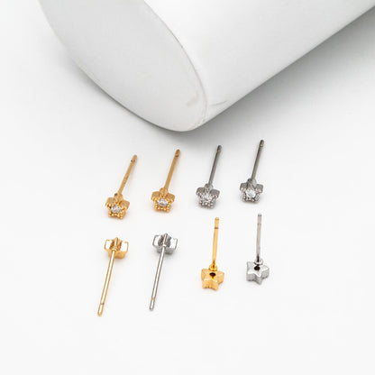 10pcs CZ Pave Gold/ Silver Tone Star Earrings, Gold/ Rhodium Plated Brass, Dainty Star Stud Earrings (GB-3041-A)