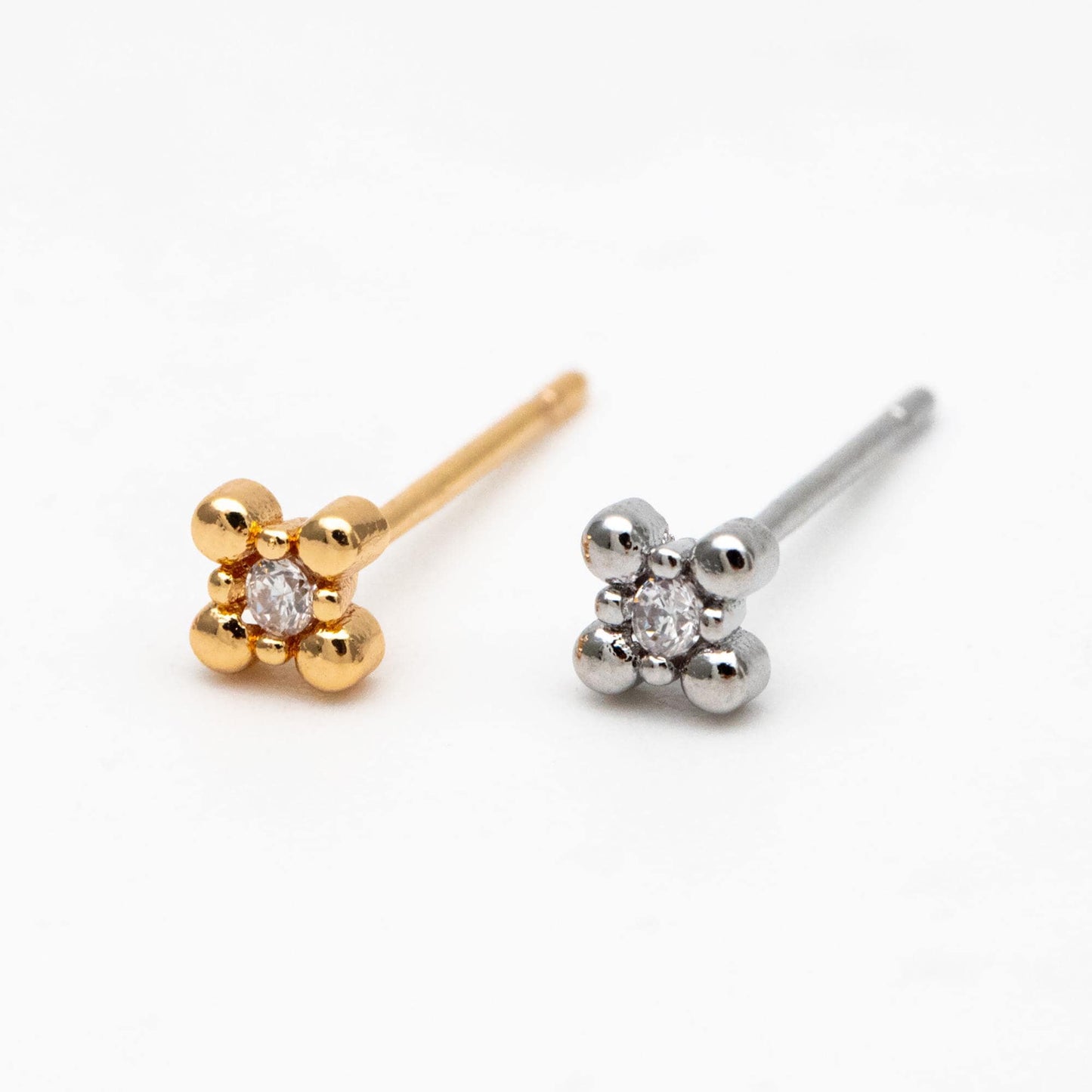 10pcs CZ Pave Gold/ Silver Tone Square Earrings, Gold/ Rhodium Plated Brass, Dainty Minimalist Stud Earrings (GB-4523)