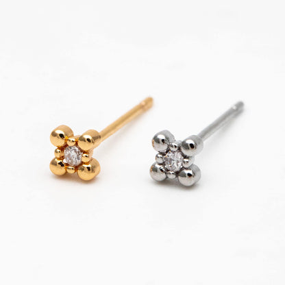 10pcs CZ Pave Gold/ Silver Tone Square Earrings, Gold/ Rhodium Plated Brass, Dainty Minimalist Stud Earrings (GB-4523)