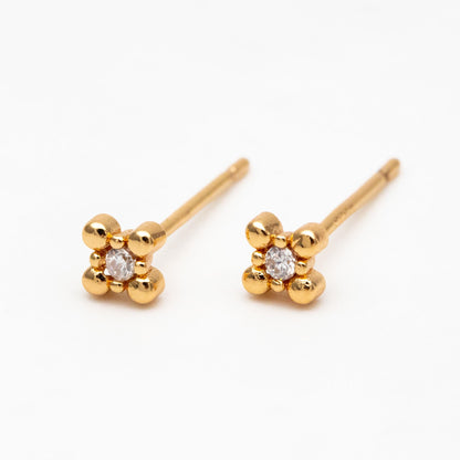 10pcs CZ Pave Gold/ Silver Tone Square Earrings, Gold/ Rhodium Plated Brass, Dainty Minimalist Stud Earrings (GB-4523)
