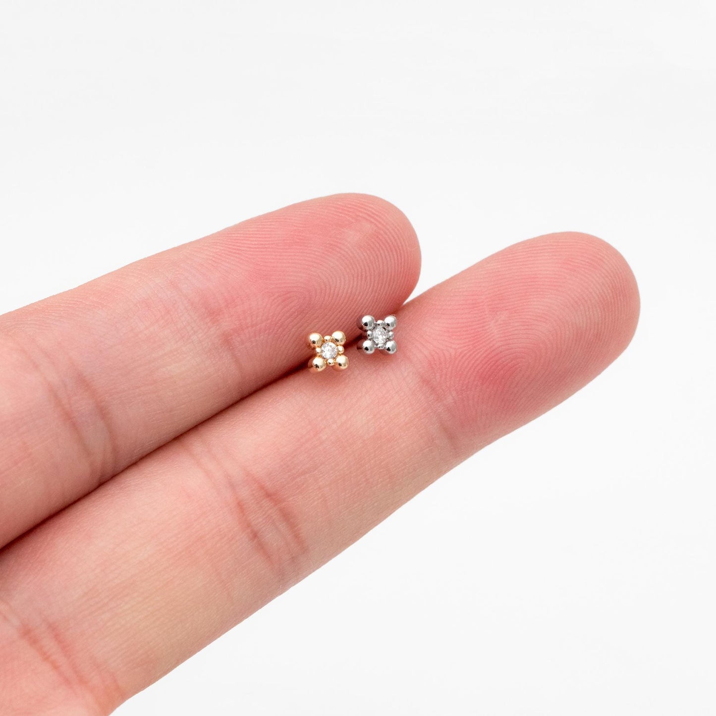 10pcs CZ Pave Gold/ Silver Tone Square Earrings, Gold/ Rhodium Plated Brass, Dainty Minimalist Stud Earrings (GB-4523)