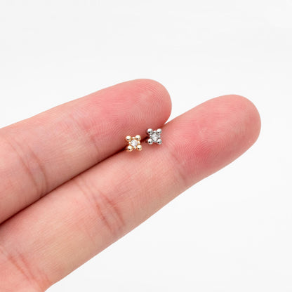 10pcs CZ Pave Gold/ Silver Tone Square Earrings, Gold/ Rhodium Plated Brass, Dainty Minimalist Stud Earrings (GB-4523)