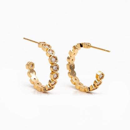 4pcs CZ Pave Gold/ Silver Round Circle Earrings, Gold/ Rhodium plated Brass, Geometric Hoop Stud Earrings (GB-4511)