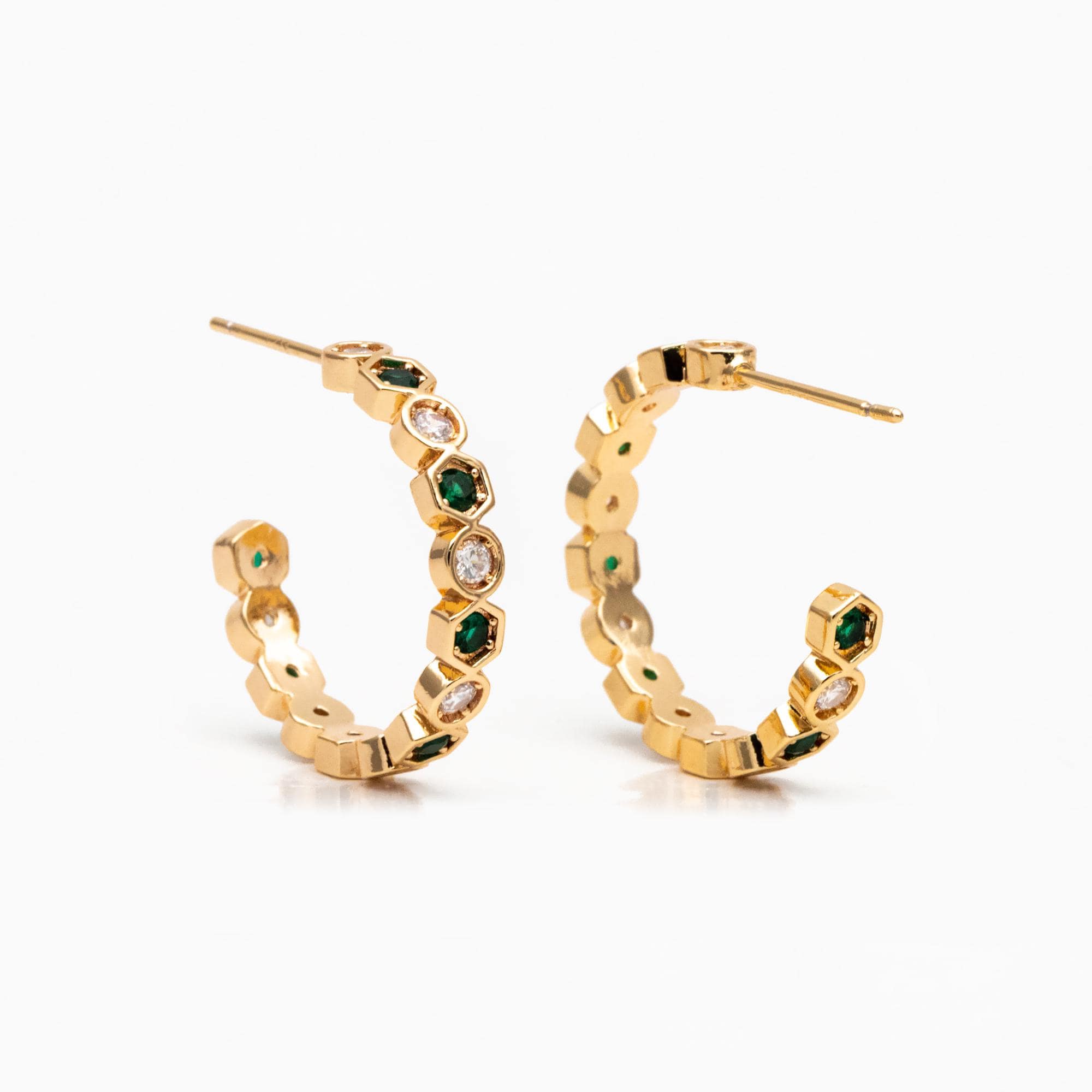 4pcs CZ Pave Gold/ Silver Round Circle Earrings, Gold/ Rhodium plated Brass, Geometric Hoop Stud Earrings (GB-4511)