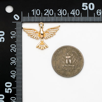 4pcs CZ Pave Gold/ Silver Tone American Eagle Charm, Real Gold/ Rhodium plated Brass Eagle Pendant, Bird Charm (GB-1480-A)