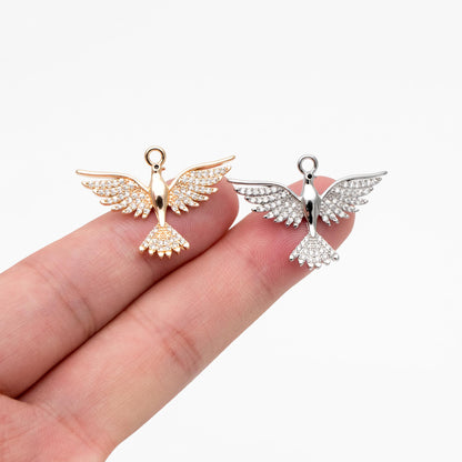 4pcs CZ Pave Gold/ Silver Tone American Eagle Charm, Real Gold/ Rhodium plated Brass Eagle Pendant, Bird Charm (GB-1480-A)