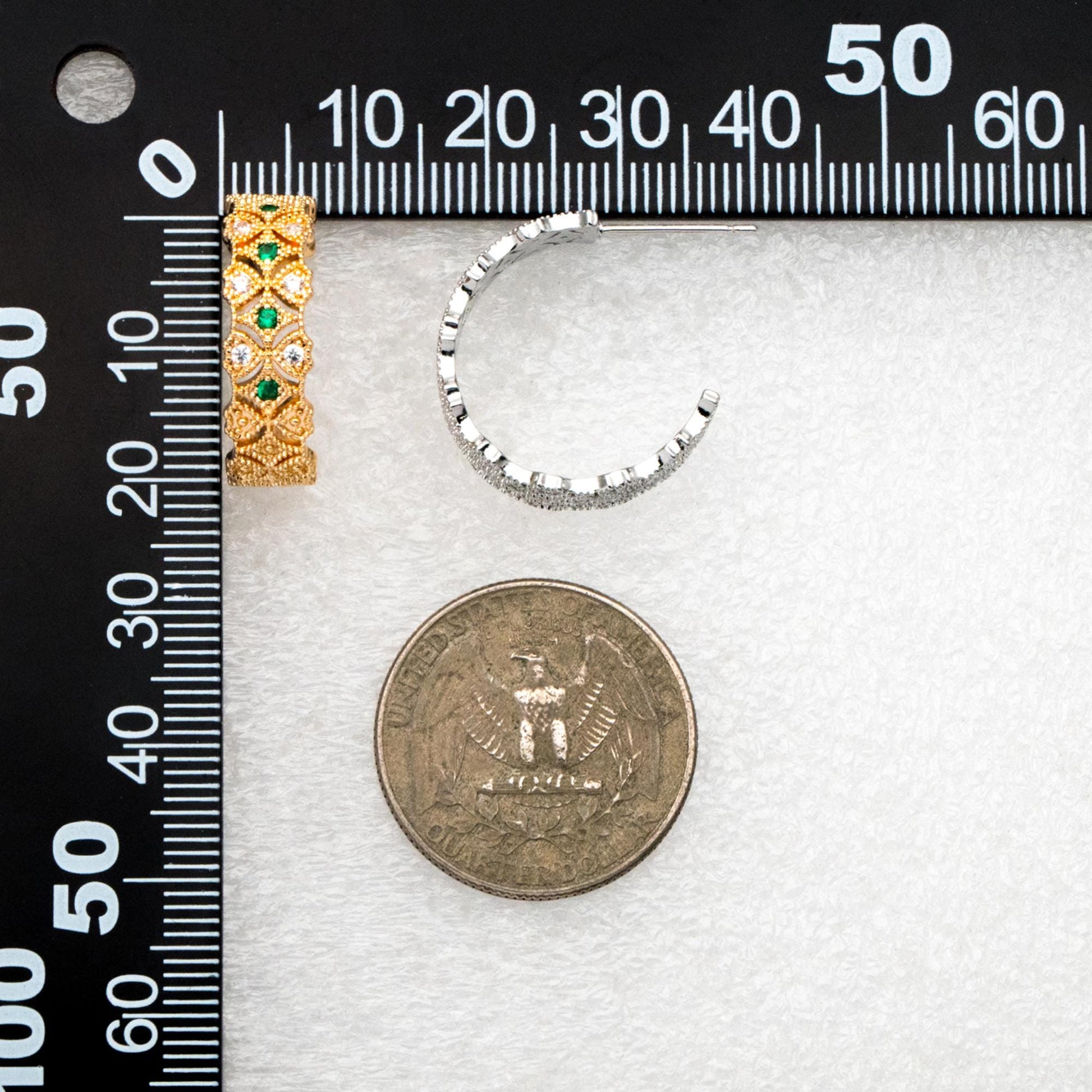 4pcs CZ Pave Gold/ Silver Round Circle Earrings, Gold/ Rhodium plated Brass, Geometric Hoop Stud Earrings (GB-4516)