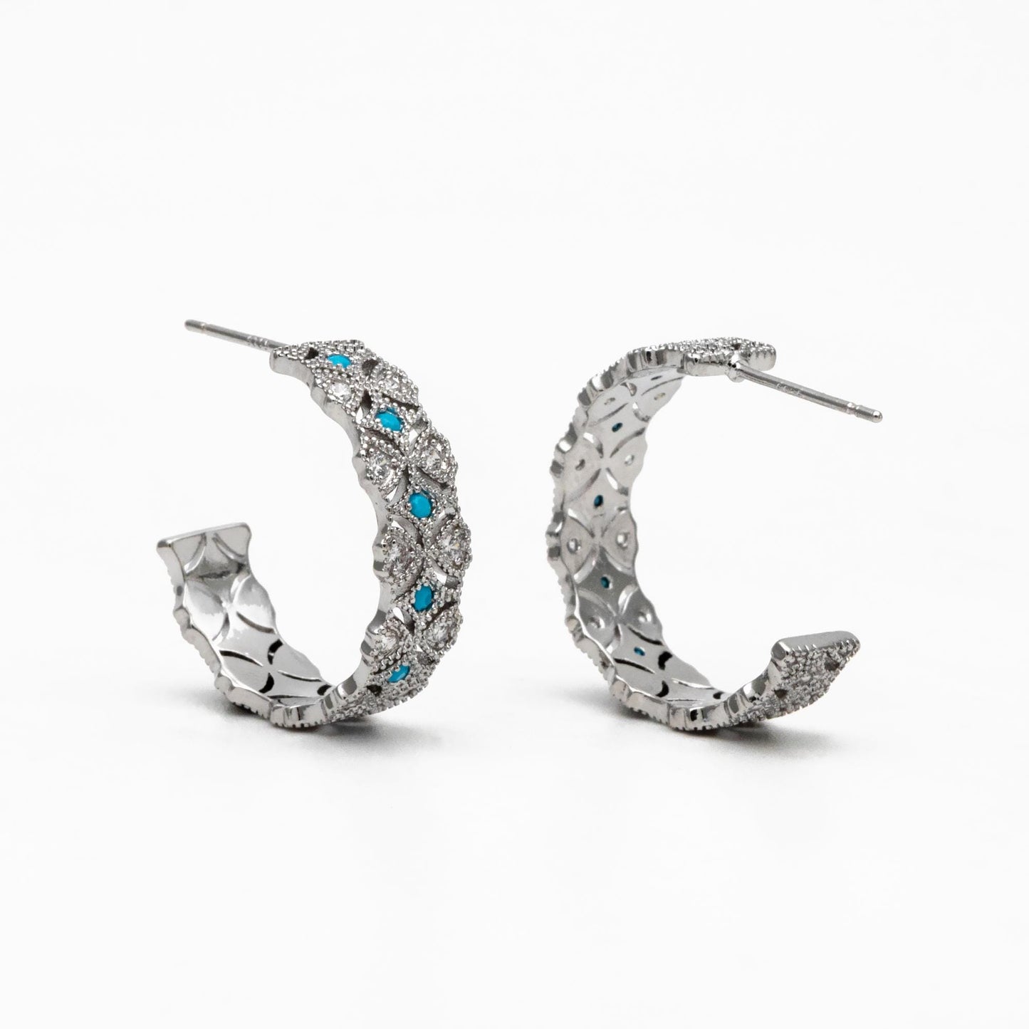 4pcs CZ Pave Gold/ Silver Round Circle Earrings, Gold/ Rhodium plated Brass, Geometric Hoop Stud Earrings (GB-4516)