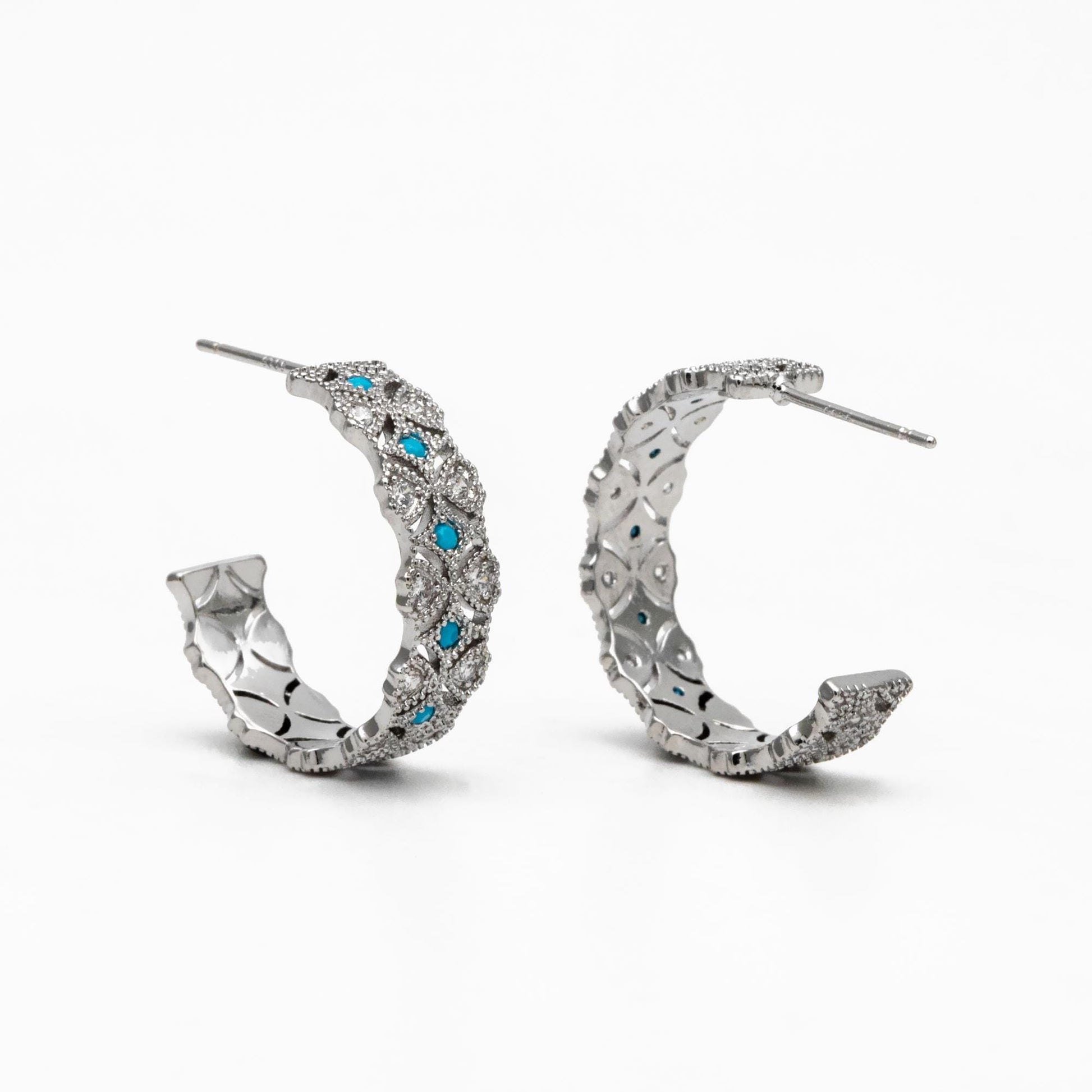 4pcs CZ Pave Gold/ Silver Round Circle Earrings, Gold/ Rhodium plated Brass, Geometric Hoop Stud Earrings (GB-4516)