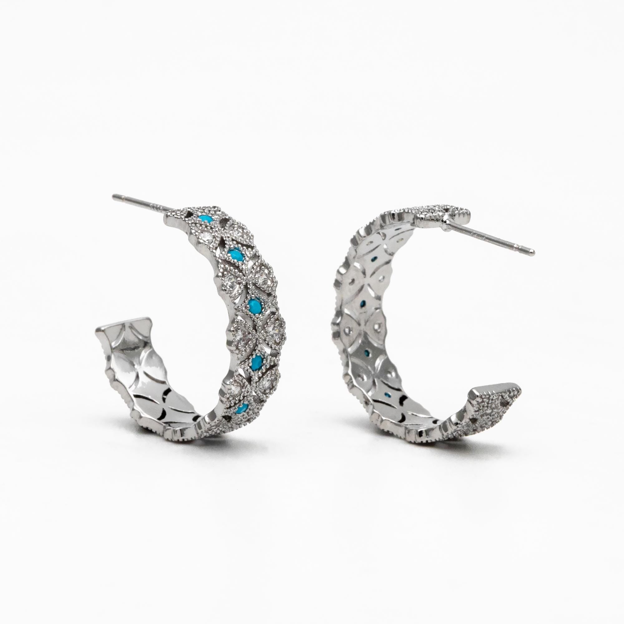 4pcs CZ Pave Gold/ Silver Round Circle Earrings, Gold/ Rhodium plated Brass, Geometric Hoop Stud Earrings (GB-4516)