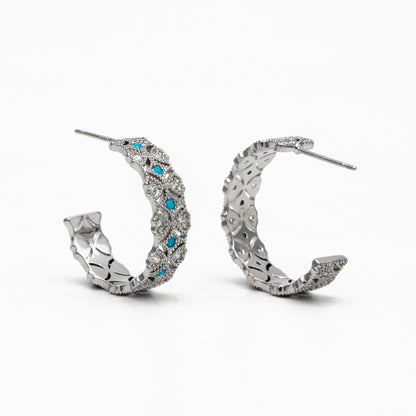 4pcs CZ Pave Gold/ Silver Round Circle Earrings, Gold/ Rhodium plated Brass, Geometric Hoop Stud Earrings (GB-4516)