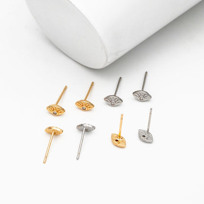 10pcs CZ Pave Gold/ Silver Tone Evil Eye Earrings, Real Gold/ Rhodium plated Brass, Dainty Eye Stud Earrings (GB-4521)