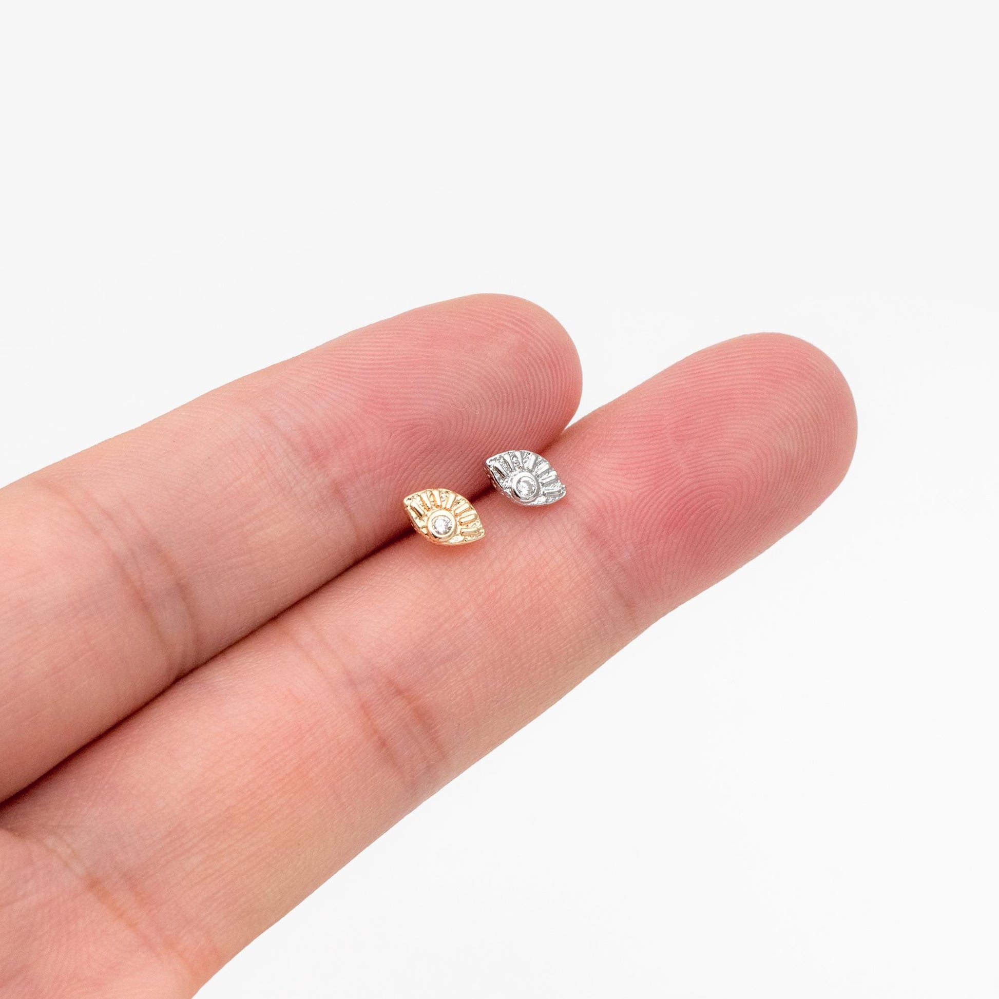 10pcs CZ Pave Gold/ Silver Tone Evil Eye Earrings, Real Gold/ Rhodium plated Brass, Dainty Eye Stud Earrings (GB-4521)