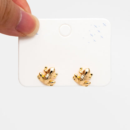10pcs Gold Frog Earrings, Gold plated Brass, Cute Toad Stud Earrings (GB-4527)