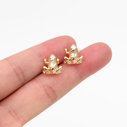 10pcs Gold Frog Earrings, Gold plated Brass, Cute Toad Stud Earrings (GB-4527)