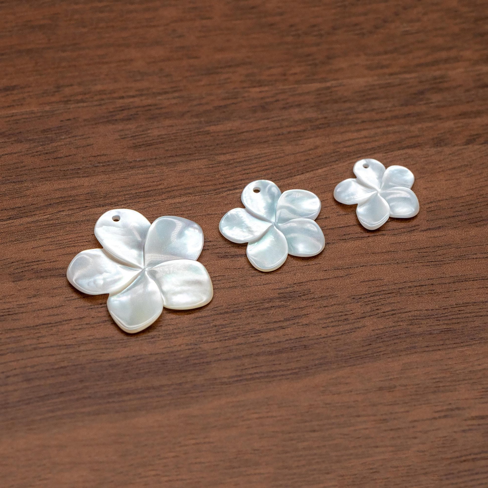10pcs White Mother of Pearl Flowers 14/ 17/ 24mm, Top Side Drilled, Shell Plumeria Flowers for Earrings -(V1164)