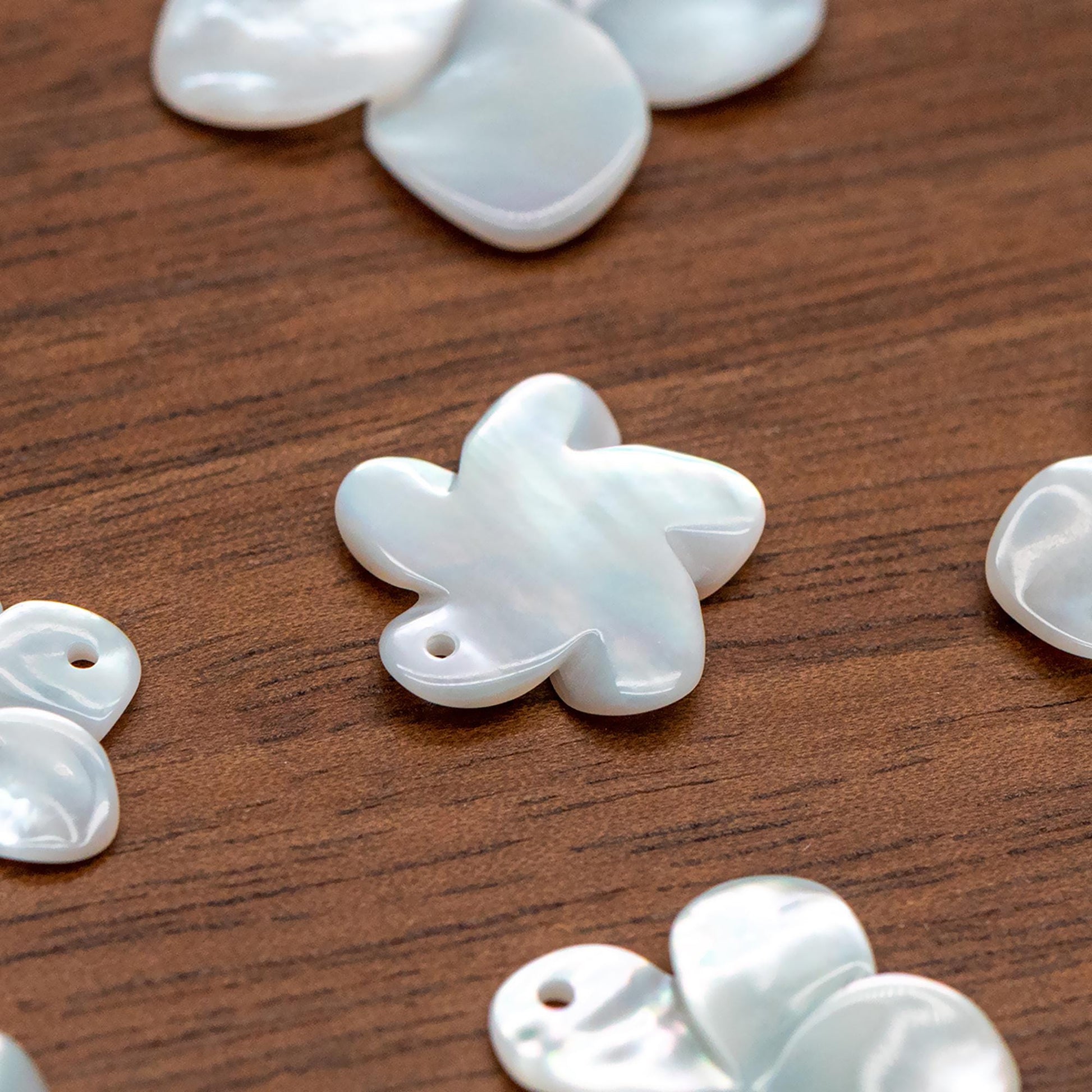 10pcs White Mother of Pearl Flowers 14/ 17/ 24mm, Top Side Drilled, Shell Plumeria Flowers for Earrings -(V1164)